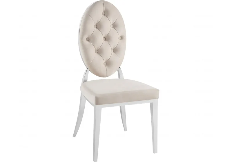 Chaise médaillon capitonnée velours beige argent - Neo x4