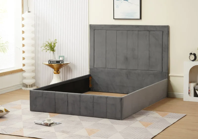 Lit capitonné en velours anthracite - Maty