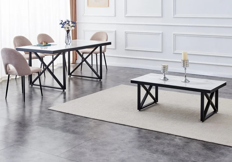 Table basse noire marbre blanc - Clara