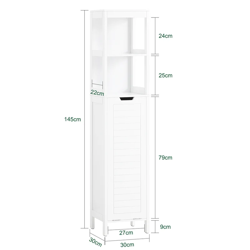 SoBuy BZR123-W Colonne Salle de Bain avec Panier à Linge Amovible et 2 Étagères Ouvertes – L30×P30×H145 cm, Charge 20 kg, MDF et Bambou, Blanc