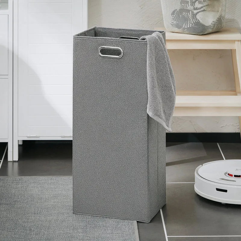 SoBuy BZR123-W Colonne Salle de Bain avec Panier à Linge Amovible et 2 Étagères Ouvertes – L30×P30×H145 cm, Charge 20 kg, MDF et Bambou, Blanc