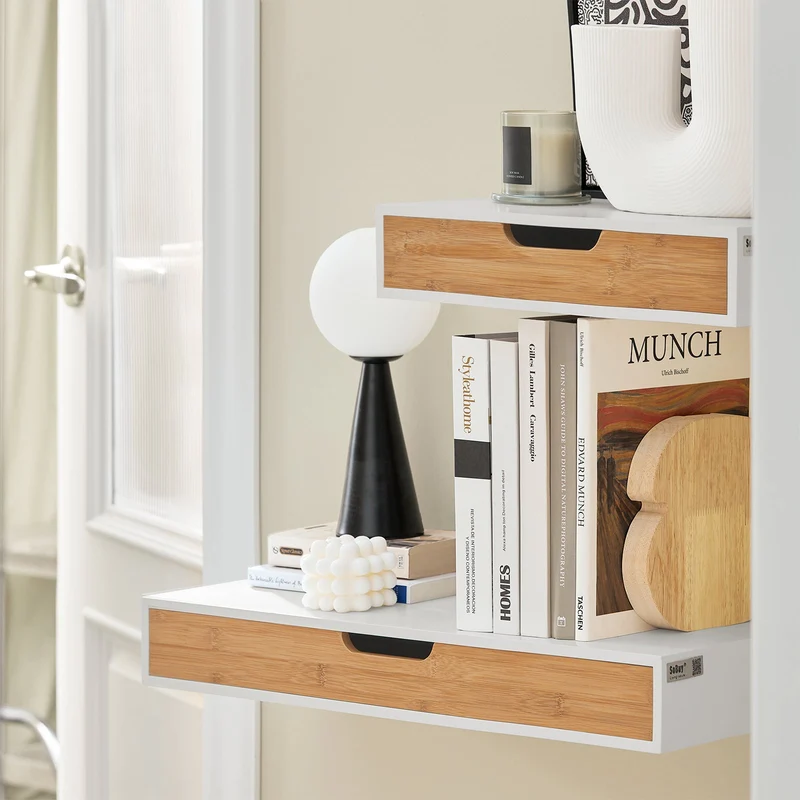 sebuyfr.comG92-WN Étagère murale avec tiroir en bois et bambou, Armoire à clés