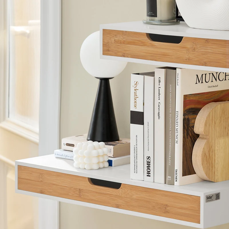 sebuyfr.comG92-WN Étagère murale avec tiroir en bois et bambou, Armoire à clés