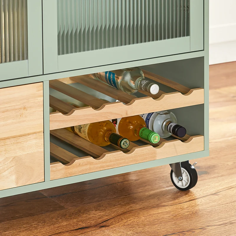 SoBuy FKW114-GR Ìlot Central Cuisine Mobile Vert Sauge – Bar à Vins, Plan Bois Massif, Rangement