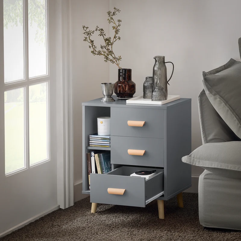 SoBuy FBT95-HG Table d’Appoint Bout de Canapé Table de Chevet Table de Nuit avec 3 tiroirs et 2 étagères de rangement