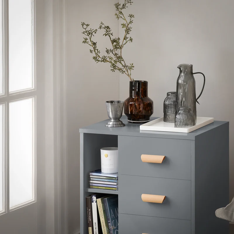 SoBuy FBT95-HG Table d’Appoint Bout de Canapé Table de Chevet Table de Nuit avec 3 tiroirs et 2 étagères de rangement