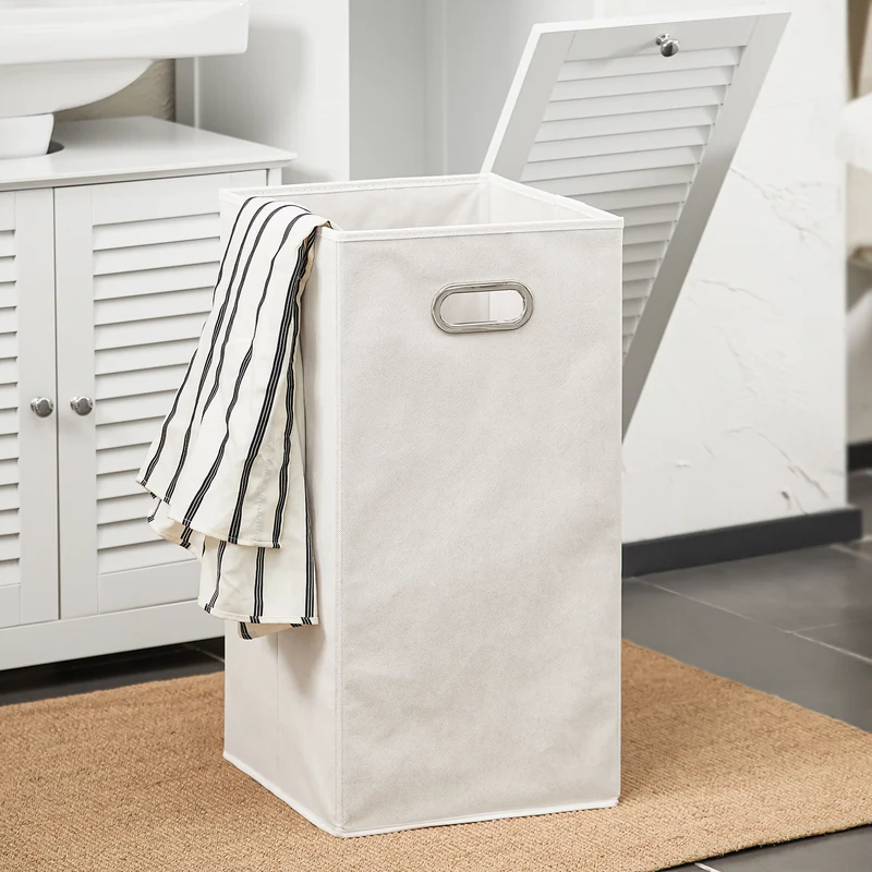 SoBuy BZR124-W Colonne de Salle de Bain avec Panier à Linge Amovible – 40 cm, Blanc