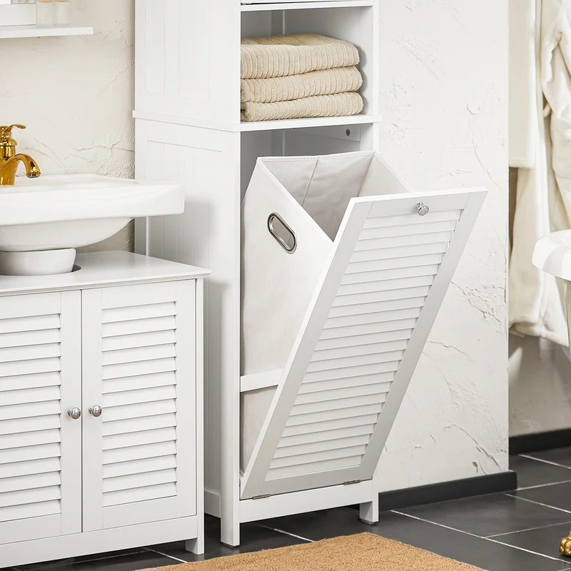 SoBuy BZR124-W Colonne de Salle de Bain avec Panier à Linge Amovible – 40 cm, Blanc