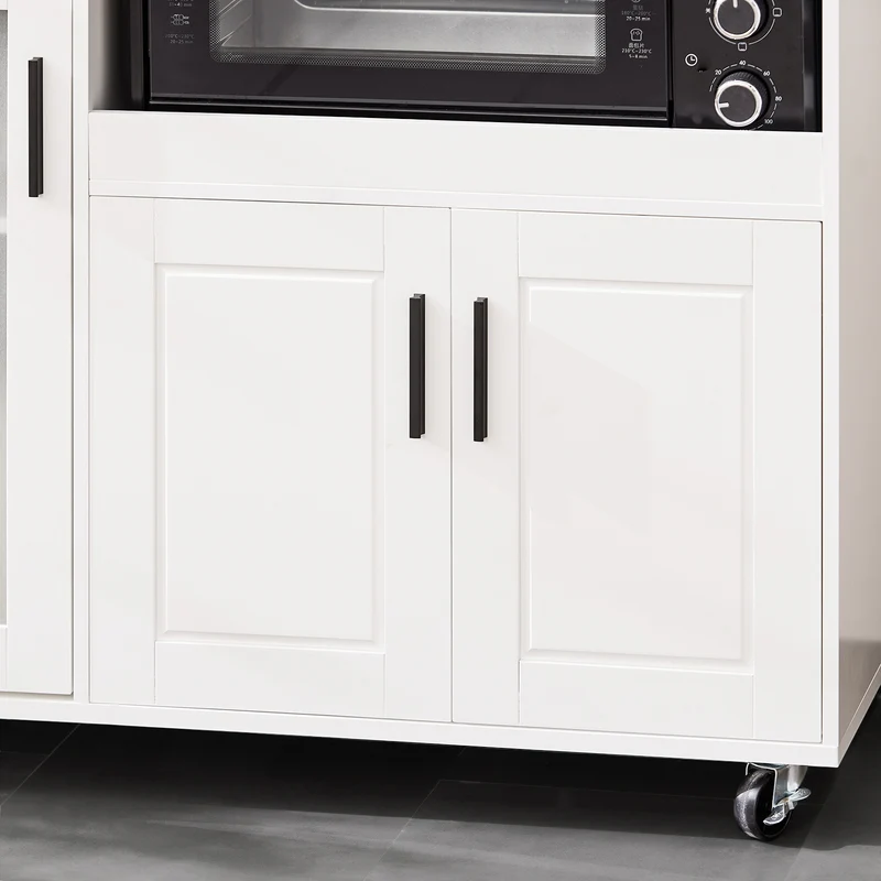 SoBuy FSB78-W Desserte de Cuisine à Roulettes – 3 Portes dont 1 en Verre, Tiroir et Gestion des Câbles, Blanc