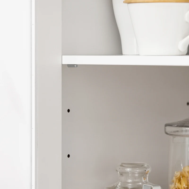SoBuy FSB78-W Desserte de Cuisine à Roulettes – 3 Portes dont 1 en Verre, Tiroir et Gestion des Câbles, Blanc