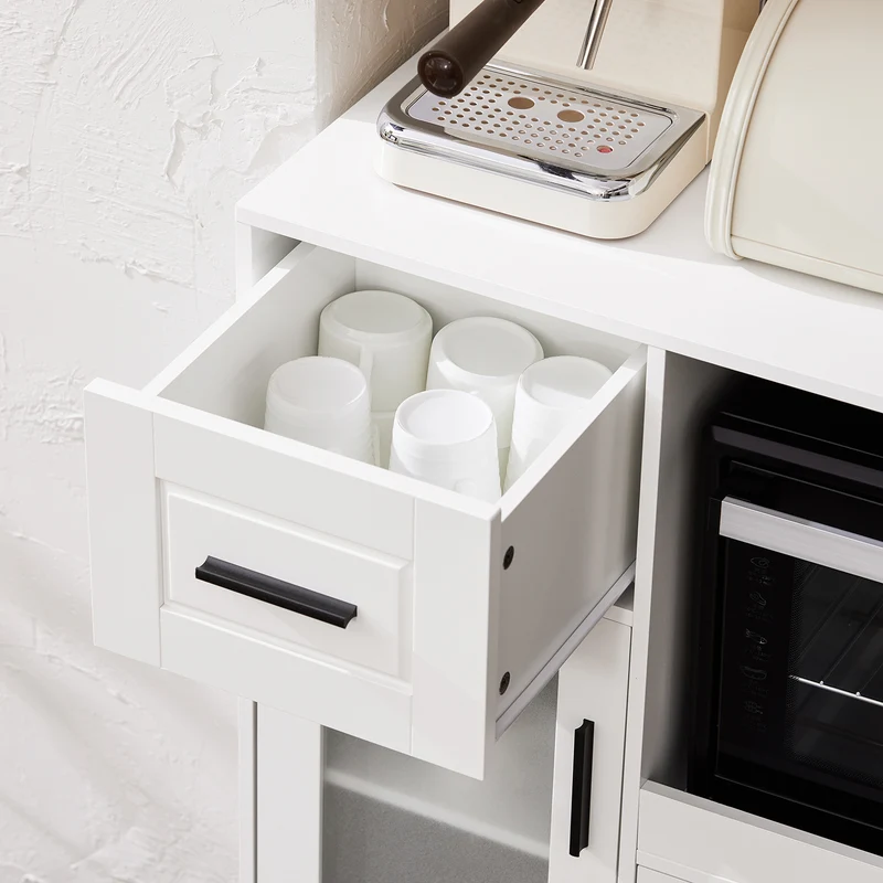 SoBuy FSB78-W Desserte de Cuisine à Roulettes – 3 Portes dont 1 en Verre, Tiroir et Gestion des Câbles, Blanc
