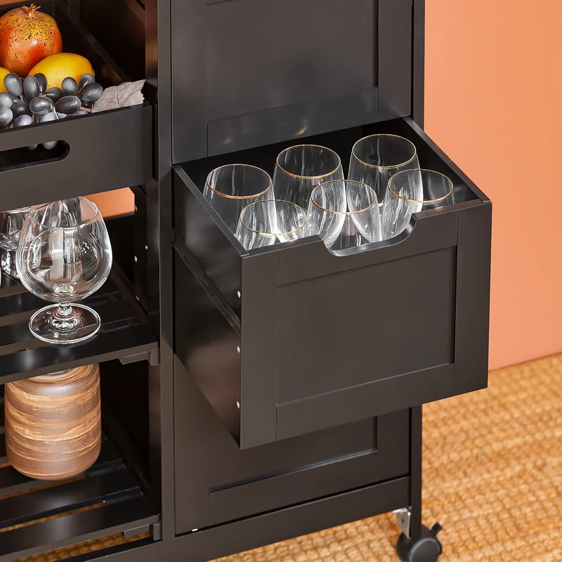 SoBuy FKW79-SCH Desserte de Cuisine sur Roulettes – 3 Tiroirs, Tablette Amovible, 2 Étagères, 68 × 38 × 85 cm, Noir