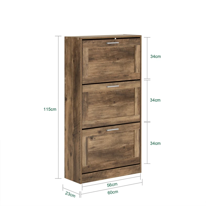 SoBuy FSR137-L-F Meuble à Chaussures à Abattants 3 Niveaux Grande Capacité – Rangement Discret pour Entrée – Bois Foncé