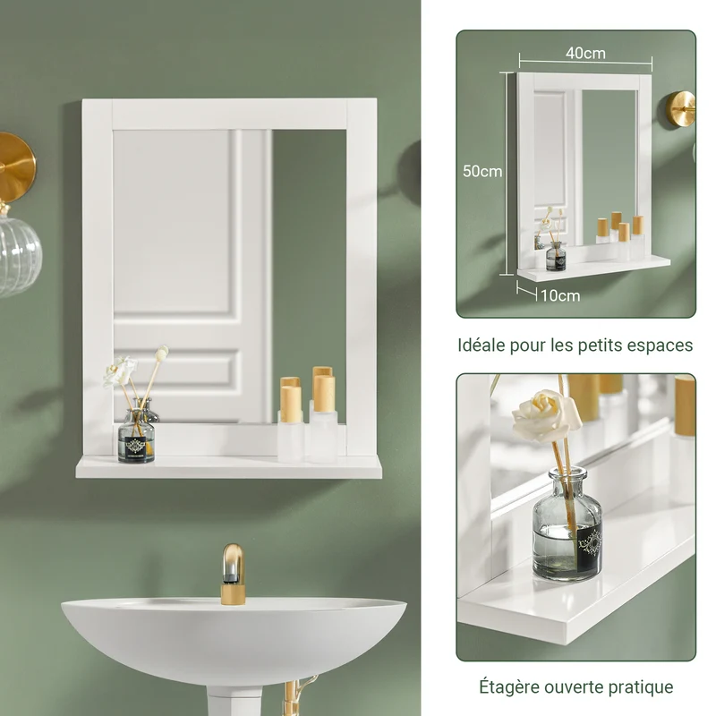 sebuyfr.comG129-W Armoire Murale Salle de Bain avec Miroir, Format Compact, pour Salle de Bain et WC, Rangement Optimisé, Usage Quotidien – L40×P10×H49 cm, Blanc