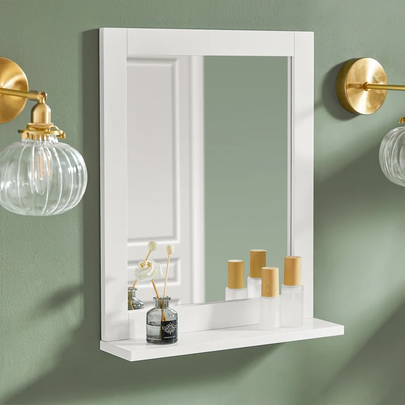 sebuyfr.comG129-W Armoire Murale Salle de Bain avec Miroir, Format Compact, pour Salle de Bain et WC, Rangement Optimisé, Usage Quotidien – L40×P10×H49 cm, Blanc