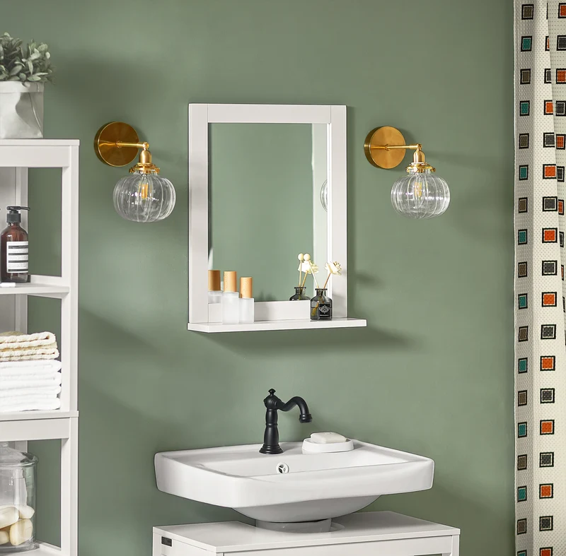 sebuyfr.comG129-W Armoire Murale Salle de Bain avec Miroir, Format Compact, pour Salle de Bain et WC, Rangement Optimisé, Usage Quotidien – L40×P10×H49 cm, Blanc