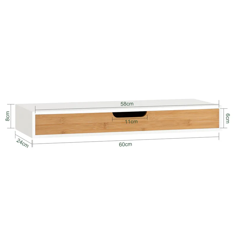 SoBuy FRG93-WN Étagère Murale avec Tiroir - Étagère Flottante Moderne pour Entrée, Salon, Cuisine & Chambre - Blanc & Nature 60x24x8cm