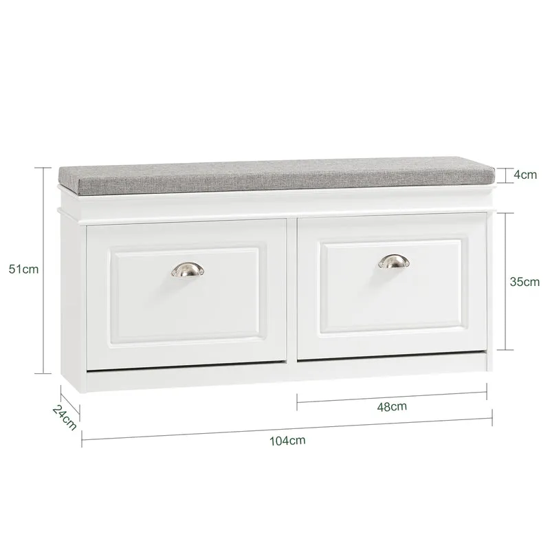 SoBuy Lot Meubles à Chaussures Blanc FSR94-W + FSR64-W – Armoire 3 Abattants 12 Paires & Banc à Chaussures avec Rangement & Coussin, Entrée Étroit