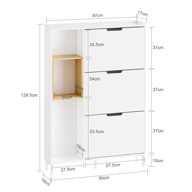 SoBuy FSR209-WN Meuble à Chaussures Faible Profondeur 19 cm – Gain de Place pour Entrée Étroite