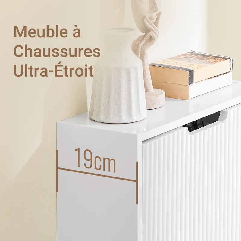 SoBuy FSR204-W Meuble à Chaussures Gain de Place Ultra-Slim 19cm – Entrée Étroite – 50x19x100 cm Blanc