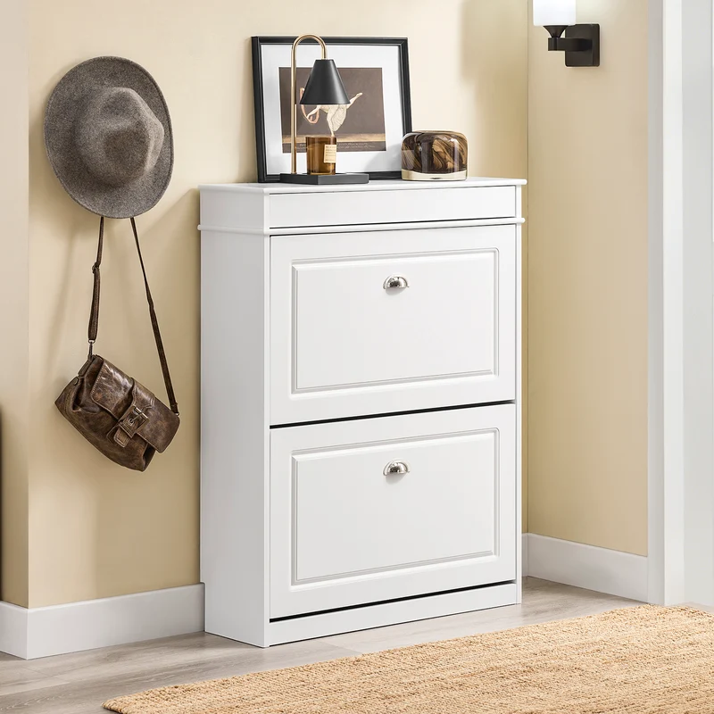 SoBuy FSR78-L-W Armoire à Chaussures Slim 24 cm – 2 Abattants, 12 Paires, Tiroir, Dos Ventilé, 75×24×96 cm, Blanc