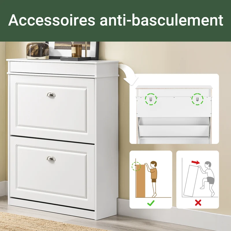 SoBuy FSR78-L-W Armoire à Chaussures Slim 24 cm – 2 Abattants, 12 Paires, Tiroir, Dos Ventilé, 75×24×96 cm, Blanc