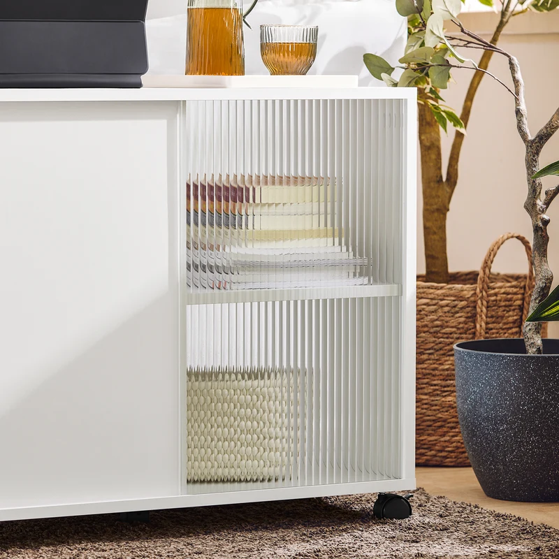 SoBuy FBT141-W Bout de Canapé, Table d'appoint Roulante, Table Basse, Table à Café avec 3 Tiroir, pour Salon, Bureau, Chambre