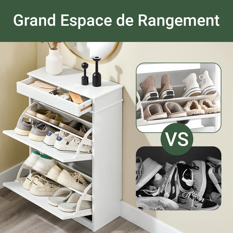 SoBuy FSR78-WG Meuble à Chaussures Gain de Place – Entrée Étroite – 54x24x82 cm Effet Bois Blanc