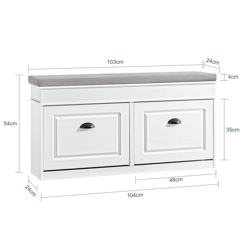 SoBuy FSR64-WG + FSR79-WG Ensemble Armoire à Chaussures avec Coussin et 4 Abattants, Gain de Place – Effet Bois Vieilli Blanc