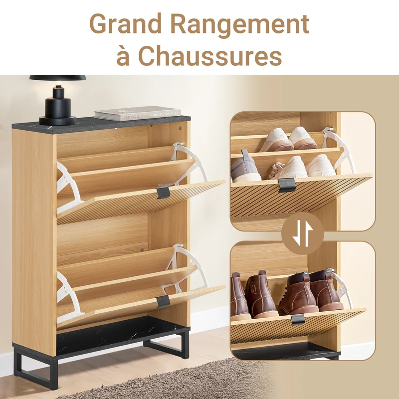 SoBuy FSR202-N Armoire à Chaussures Slim 2 Abattants 8-12 Paires, Pieds Métal, Fixation Murale – L60 × P24 × H88 cm