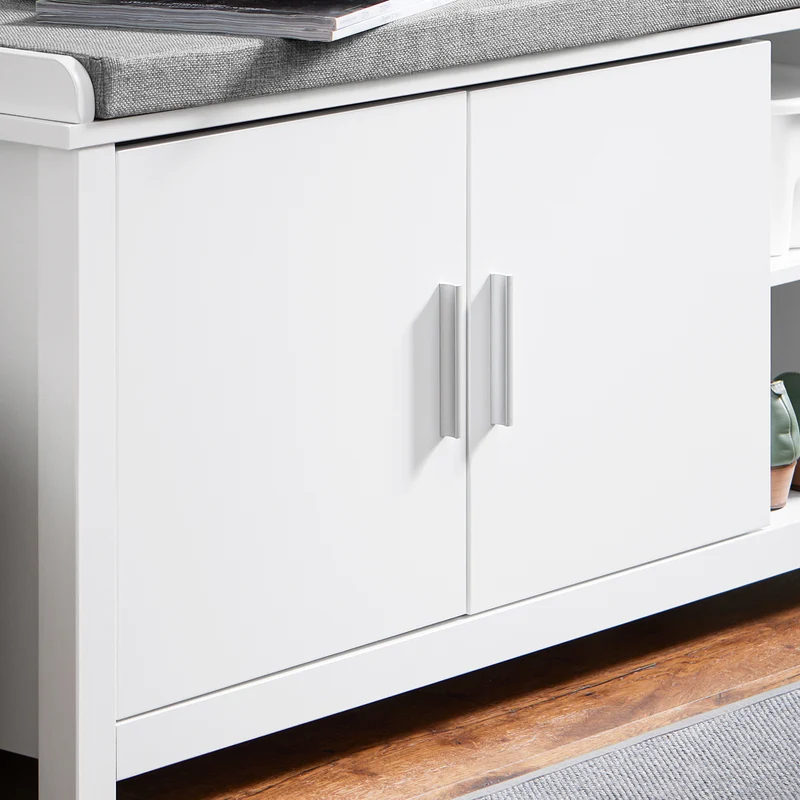 SoBuy FSR168-W Banc à Chaussures Banc de Rangement Meuble d'Entrée Meuble à Chaussures, 2 Portes Coussin Rembourré