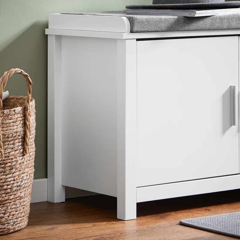 SoBuy FSR168-W Banc à Chaussures Banc de Rangement Meuble d'Entrée Meuble à Chaussures, 2 Portes Coussin Rembourré