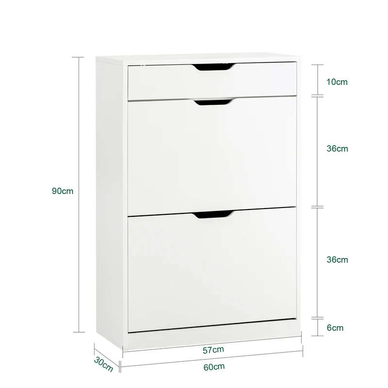 SoBuy FSR180-W Armoire à Chaussures 2 Abattants et 1 Tiroir, Meuble d'Entrée pour Couloir – 60x30x90 cm, Blanc