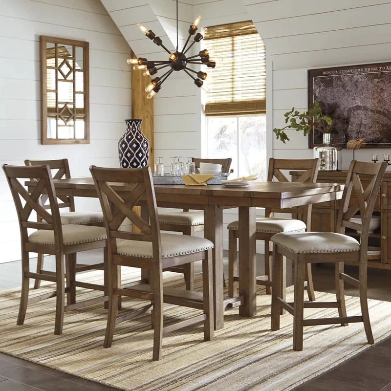 Ensemble de 2 tabourets de bar en bois avec assise rembourrée en tissu beige - Moriville