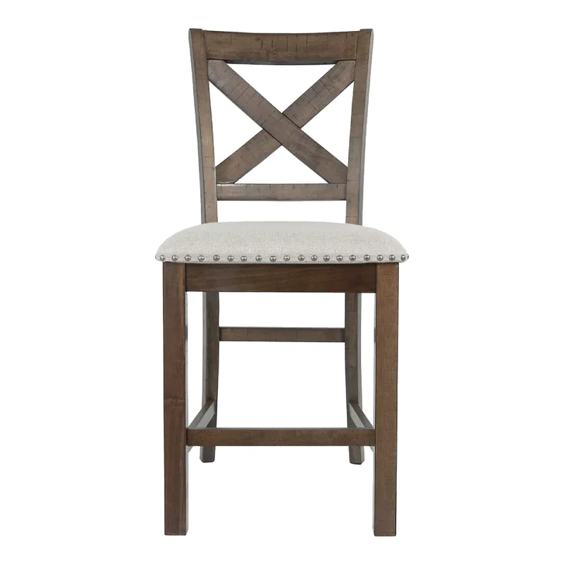 Ensemble de 2 tabourets de bar en bois avec assise rembourrée en tissu beige - Moriville
