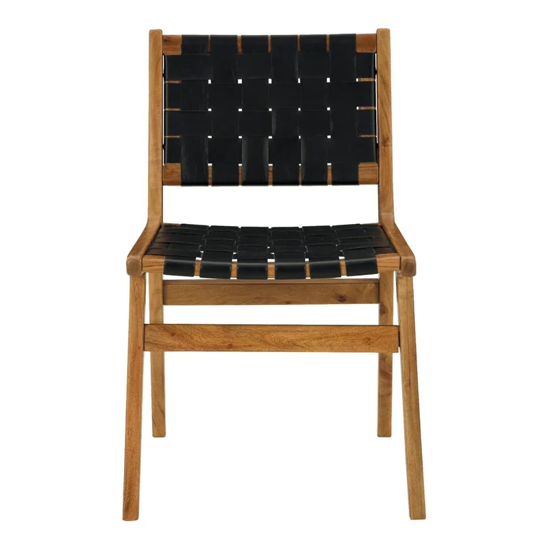 Ensemble de 2 chaises de salle à manger en bois et sangles de cuir - Fortmaine