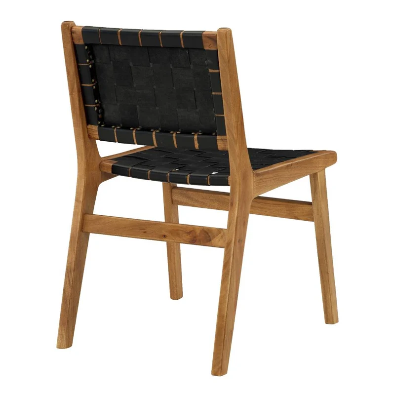 Ensemble de 2 chaises de salle à manger en bois et sangles de cuir - Fortmaine