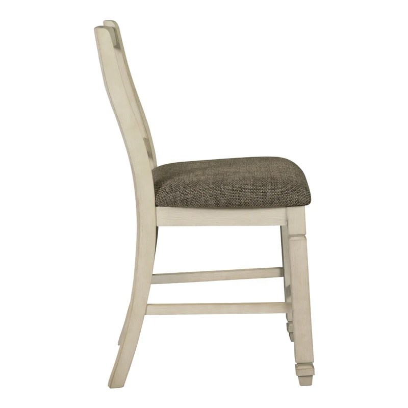Ensemble de 2 tabourets de bar en bois avec assise rembourrée en tissu brun - Bolanburg