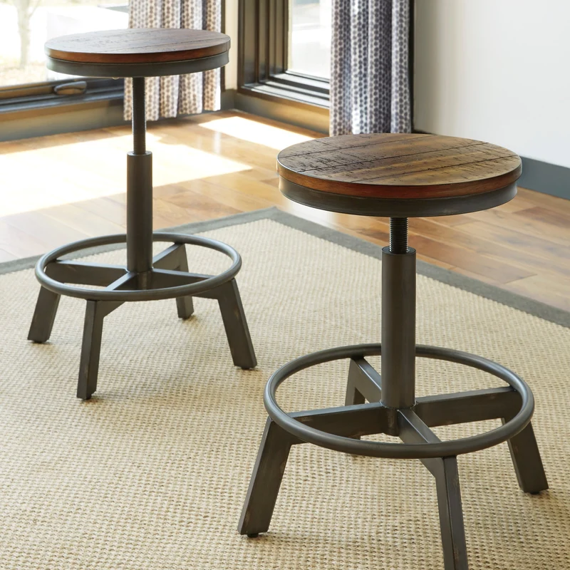 Ensemble de 2 tabourets de bar en bois pivotants et réglables en hauteur - Torjin