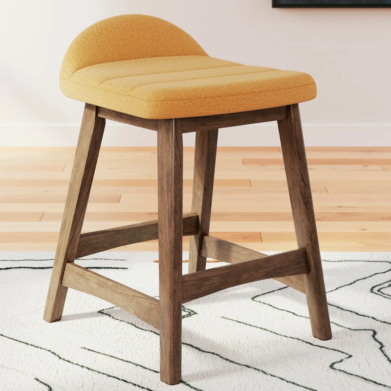 Ensemble de 2 tabourets de bar en bois avec assise rembourrée en tissu - Lyncott