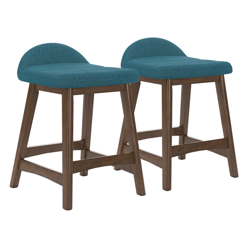 Ensemble de 2 tabourets de bar en bois avec assise rembourrée en tissu - Lyncott