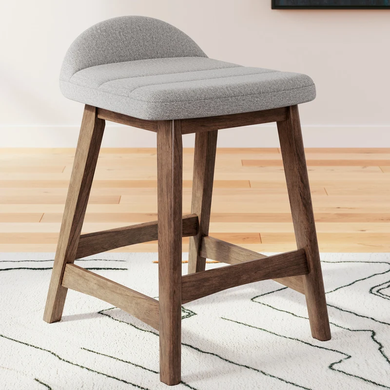 Ensemble de 2 tabourets de bar en bois avec assise rembourrée en tissu - Lyncott