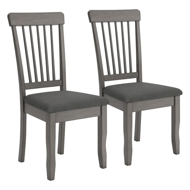 Ensemble de 2 chaises de salle à manger en bois avec assise rembourrée en tissu gris - Shullden