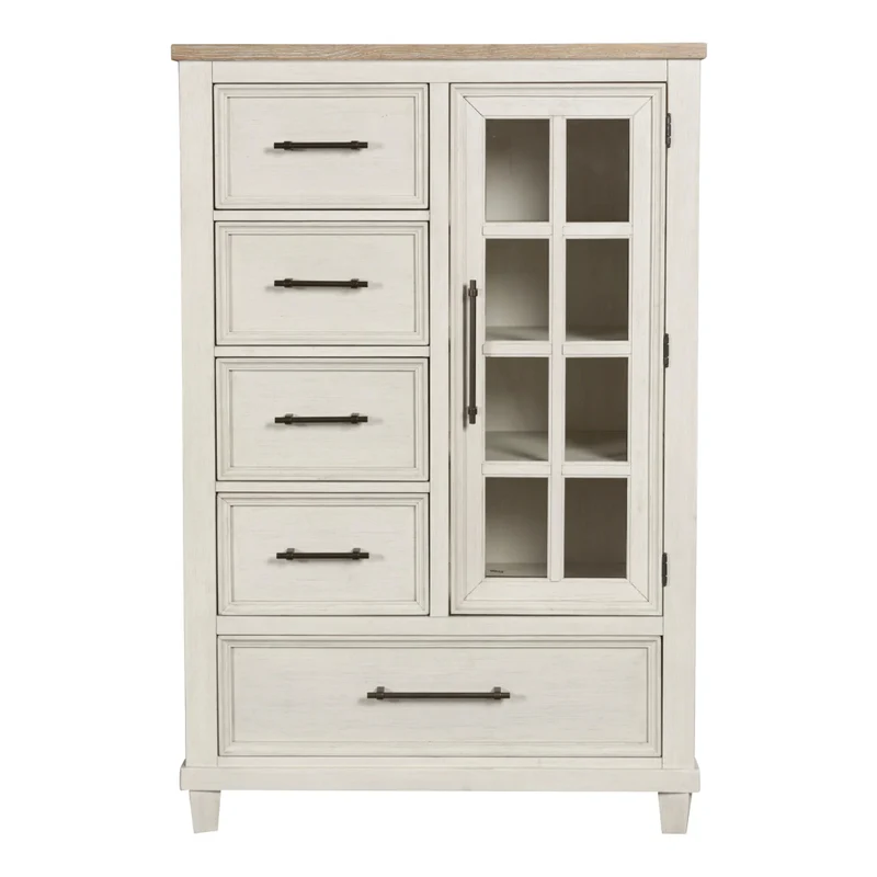 Commode à 5 tiroirs et 1 porte en bois/placage bicolore - Shaybrock