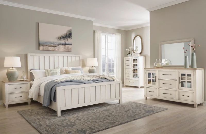 Commode à 5 tiroirs et 1 porte en bois/placage bicolore - Shaybrock