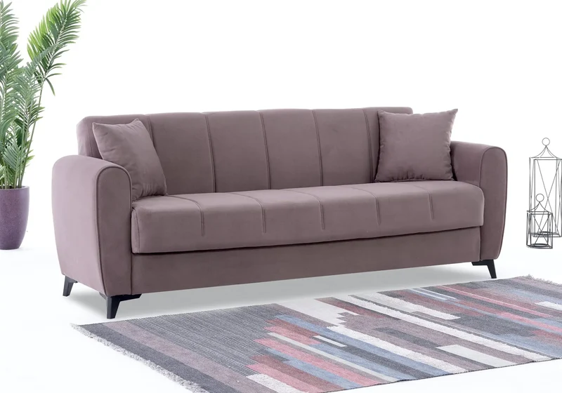Canapé Turc Pas Cher - Lit & Coffre de Rangement – Velours Rouge LARA
