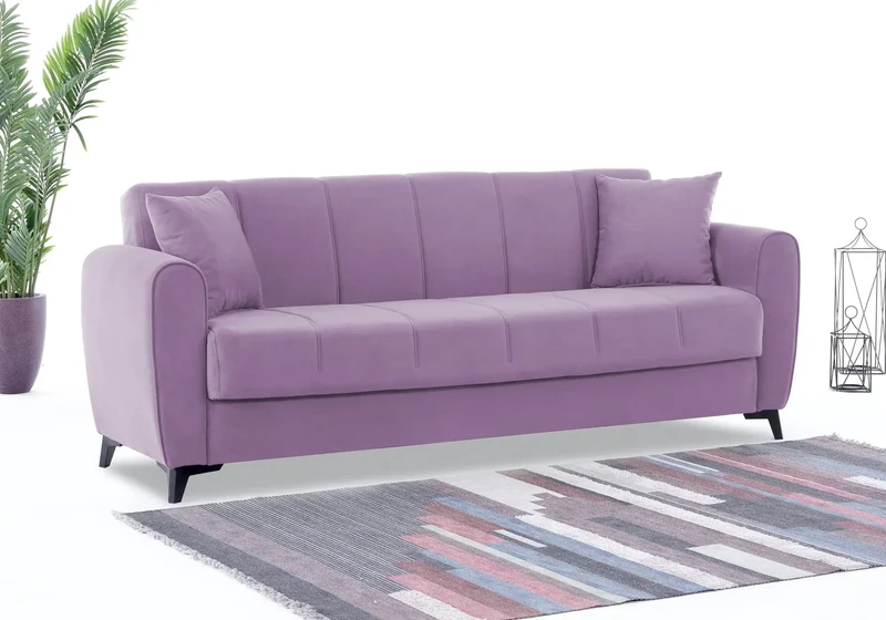 Canapé Turc Pas Cher - Lit & Coffre de Rangement – Velours Rouge LARA