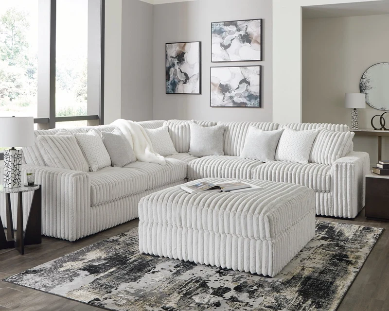 Sectionnel 3 pièces en velours côtelé blanc avec coussins - Stupendous