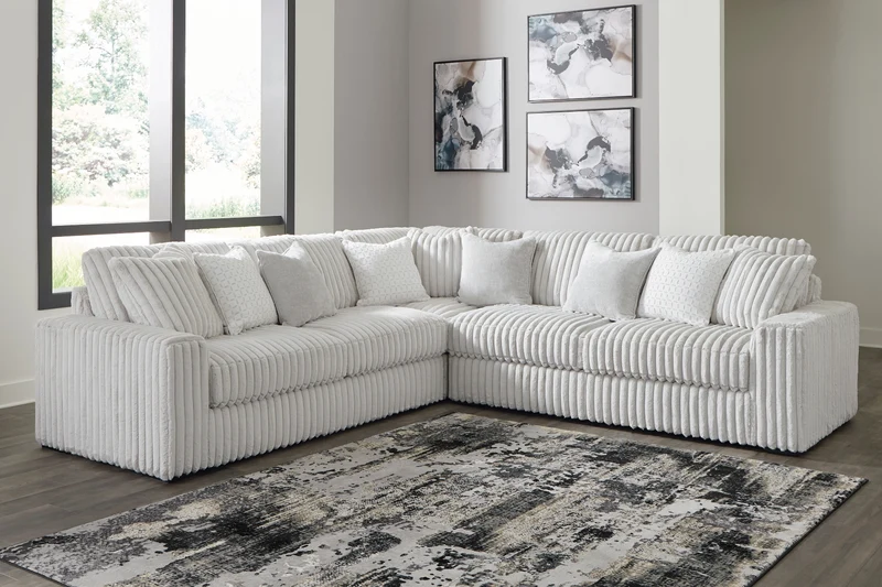 Sectionnel 3 pièces en velours côtelé blanc avec coussins - Stupendous