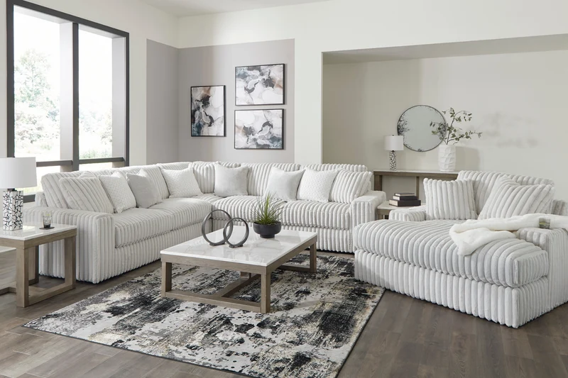 Sectionnel 3 pièces en velours côtelé blanc avec coussins - Stupendous